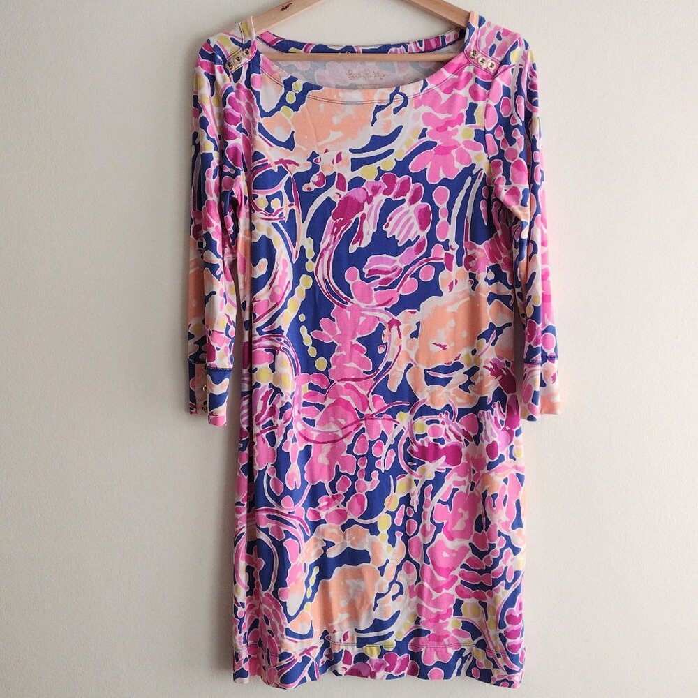 Lilly Pulitzer Sofie Dress M Catch and Release Floral Print Stretch UPF 50 - Picture 1 of 10
